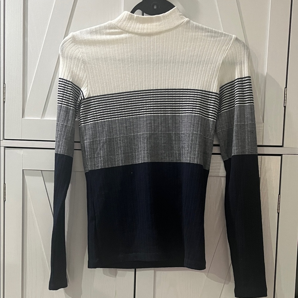 Striped Long Sleeve Top - Black, Gray, and White